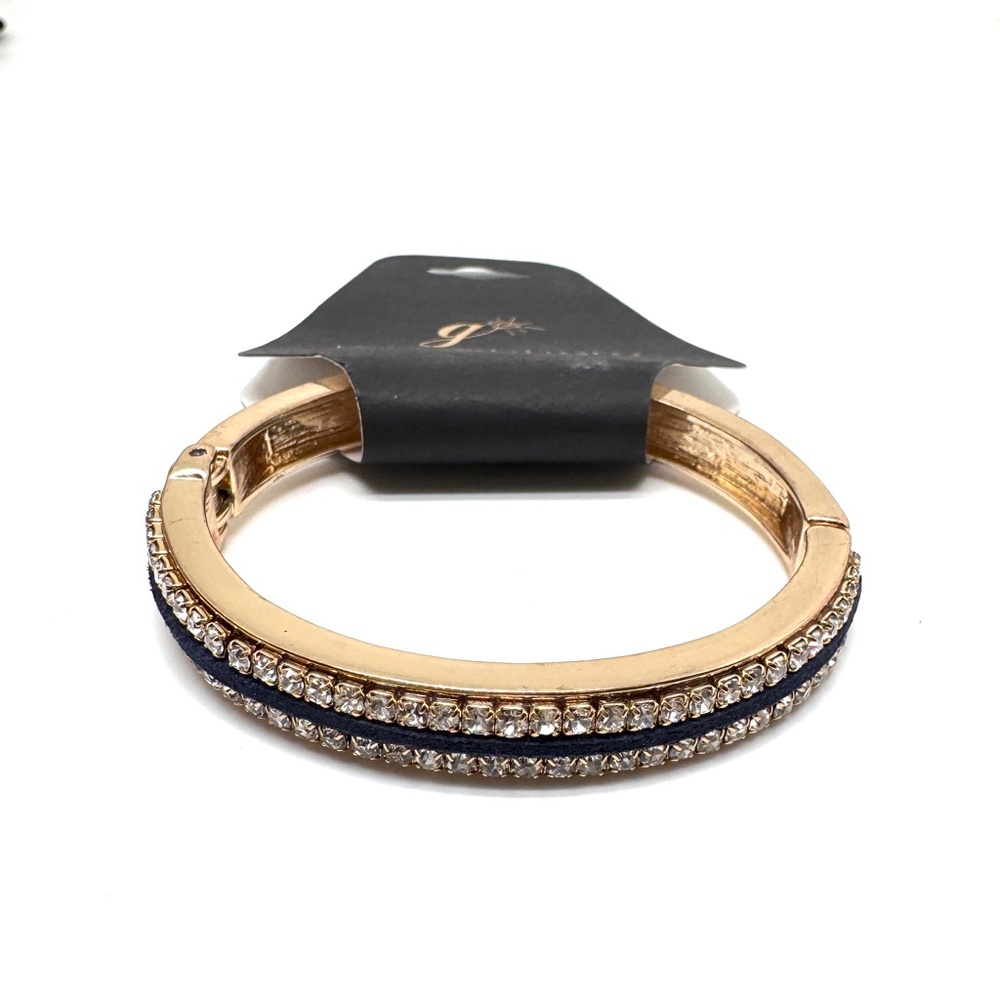 Gennaro Gold-Tone Navy Crystal Pavé Hinged Bangle Bracelet - Picture 2 of 8